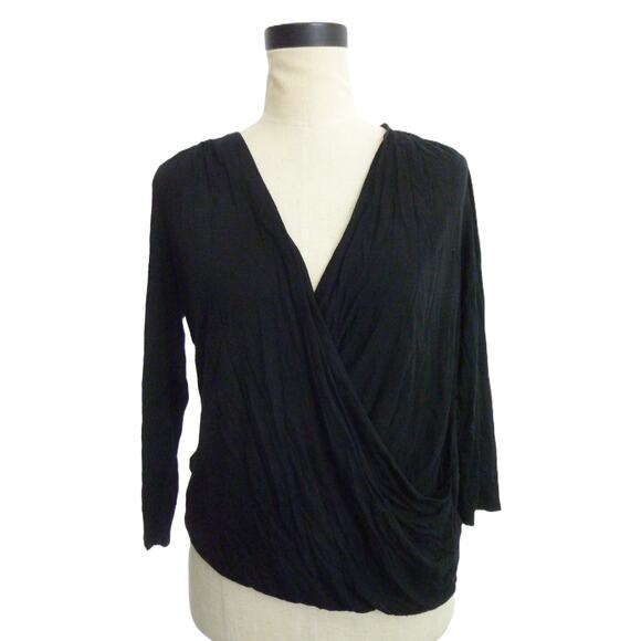 Banana Republic Black Soft Cross Over Faux Wrap Top S Drape Shirt - Picture 1 of 5